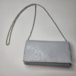 NWT Mundi Cassie Metal Mesh Crossbody Clutch White Purse